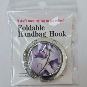 🆕️ Foldable Handbag Hook with Purple Floral Design NWT